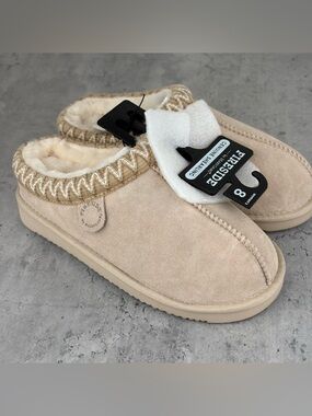 Fireside by Dearfoams women’s Shearling Scuff Slippers Size 8 Tan New